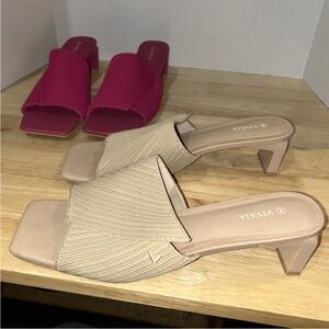(2) Vivaia Womens Square Toe Block Heel Slide Sandals 43 11.5 Hot Pink + Beige